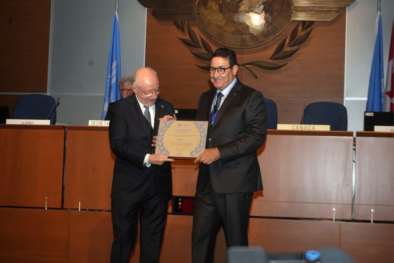 الوزير قيوح يتسلم شهادة « Certificat du Président du Conseil de l’OACI التي حصلت عليها المملكة المغربية